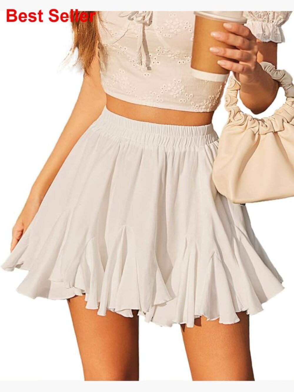 Pleated Skater Skirt High Waisted Ruffles Flared Mini 100% Polyester